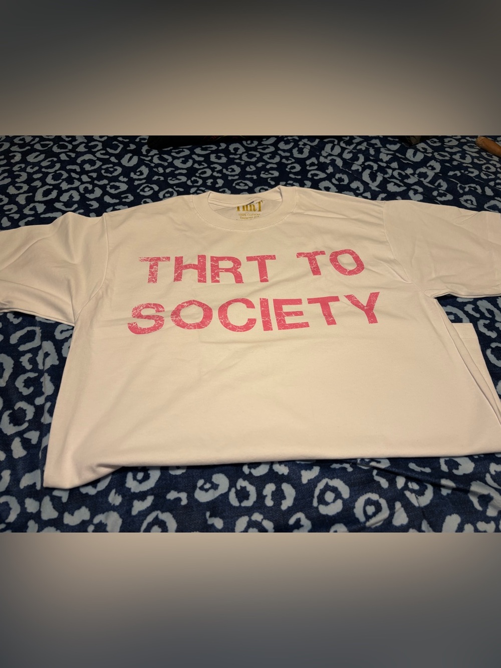 White Short-Sleeve Graphic Tee with Pink Lettering